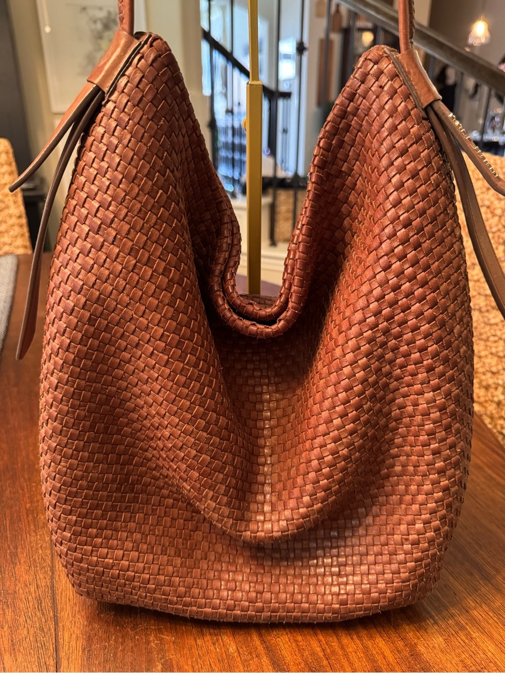 Cole Haan Woven Leather Shoulder Bag in Cognac Brown - Picture 6 of 12